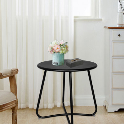 Round Metal Side Table, Rust Resistant 18'' Outdoor End Table With Adjustable Footpads, X-shaped Patio Plant Stand For Balcony Garden Living Room, Black
