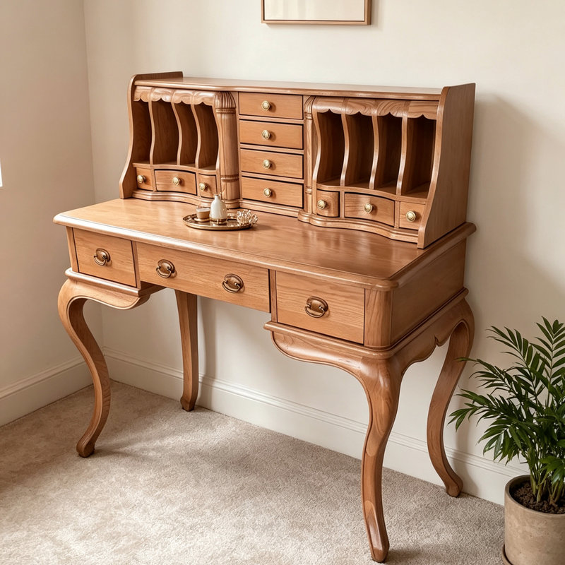 Rustic‑Style Brown Elegant Solid Wood Vanity Table