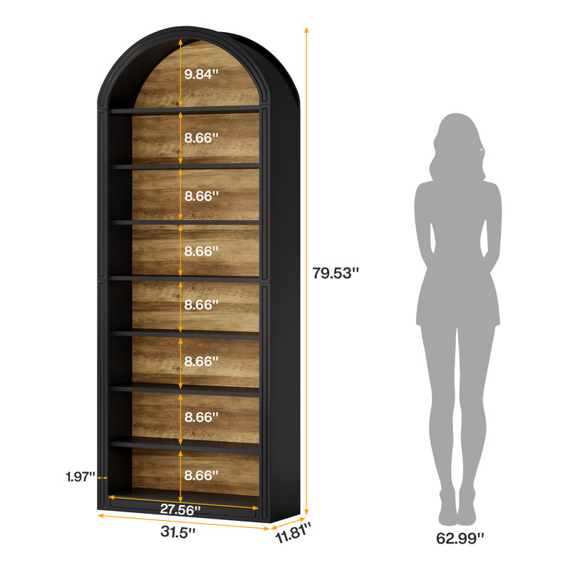 Set Of 2 Tall Arched Bookshelf, Black
