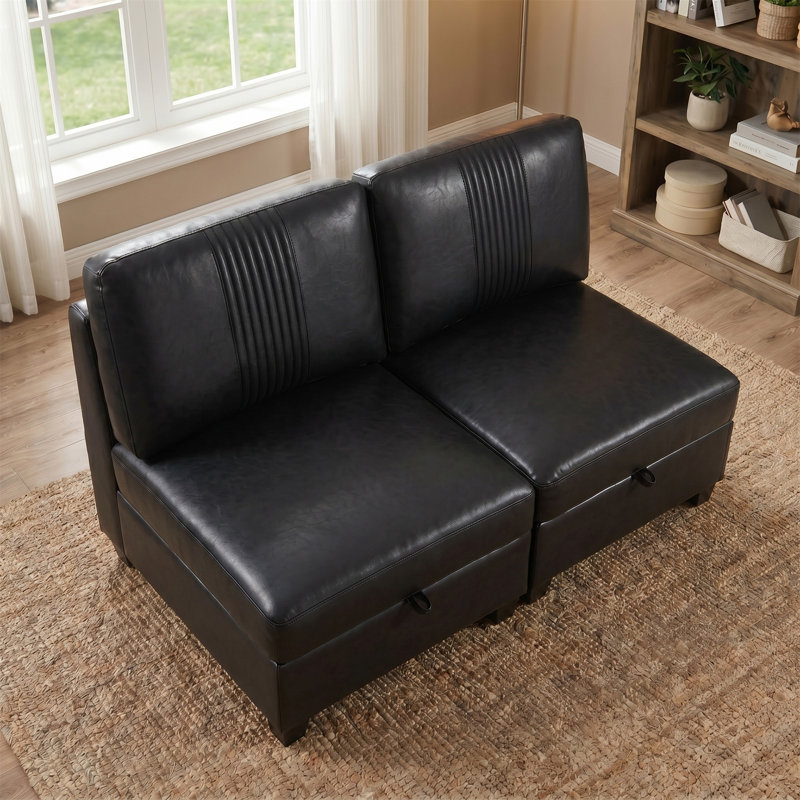 Canapé modulaire flexible en polyuréthane, Black Faux Leather, 35.43" H x 58.26" W x 35.43" D