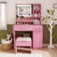 Bureau de coiffeuse 41,9 "avec miroir DEL et prise de courant | Coiffeuse à maquillage avec 3 tiroirs, 7 tablettes et tabouret de rangement | Luminosité réglable, 3 modes d'éclairage-248895052