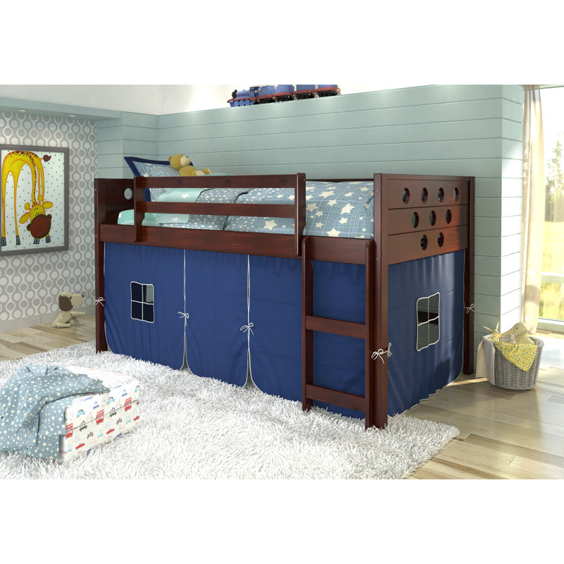 Sote Twin Solid Wood Platform Loft Bed by Harriet Bee, Blue, Dark Cappuccino