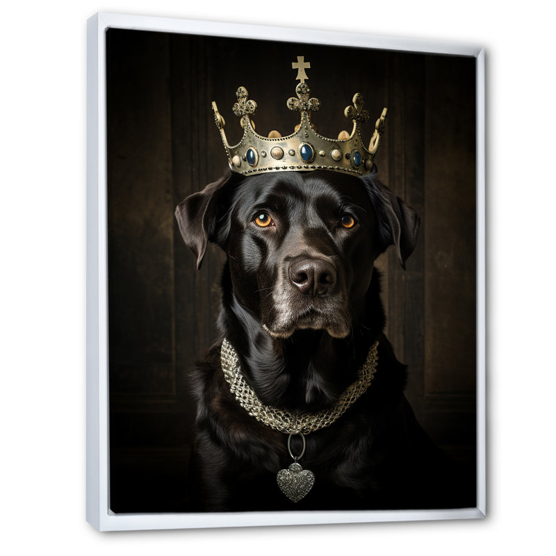 «Crowned Royal Labrador Dog I», art mural chien, Cadre flottant blanc, H 40 po x l 30 po x P 1,5 po