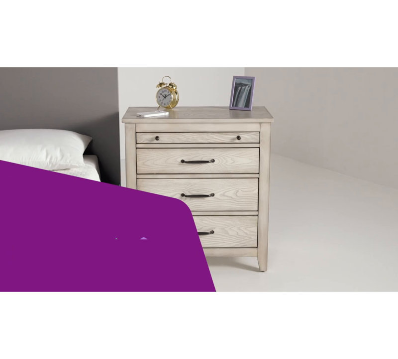 Transitional Gray 3-Drawer Nightstand with Pull-Out Tray