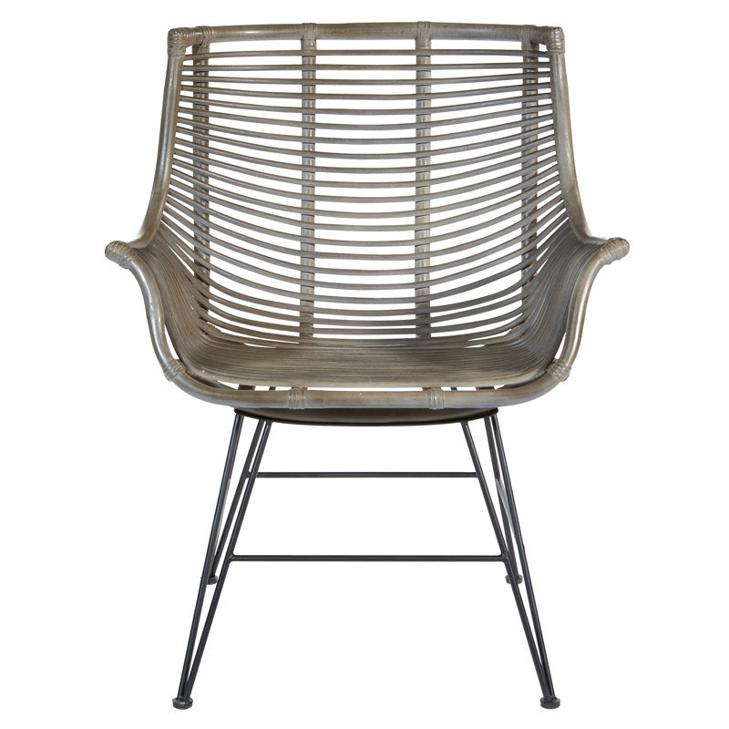 Fauteuil large de 27,25 po Rivka, Rotin délavé gris