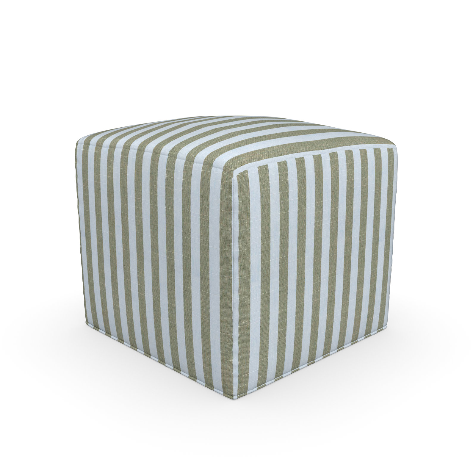 Praia Sunbrella® Outdoor Ottoman, 18" H x 18" W x 18" D, Sail Away Aloe Striped Sunbrella®