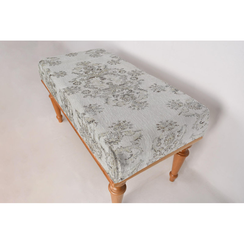 Cotton Upholstered Bench, Black, 45cm H x 120cm W x 45cm D