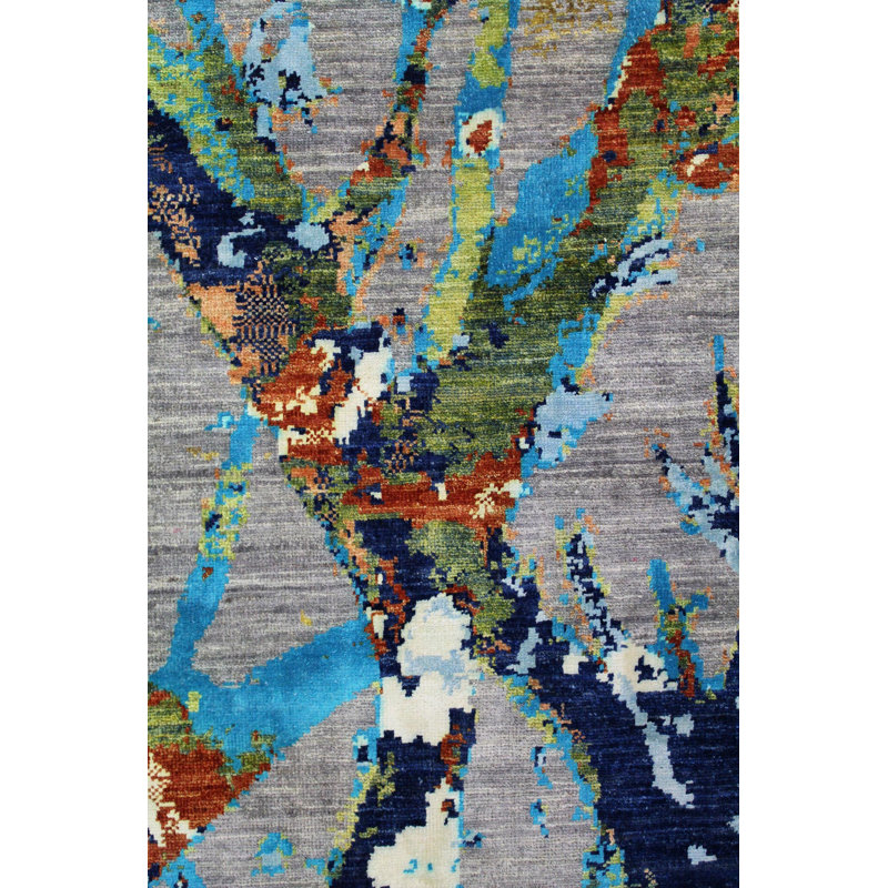Collucci Abstract Area Rug in Gray/Turqouise/Silver/Beige, Rectangle 7'10" x 9'9"