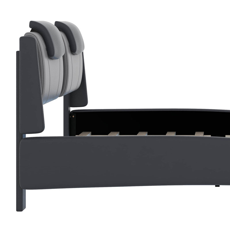 Upholstered Platform Bed With Led Light, Gray, Full