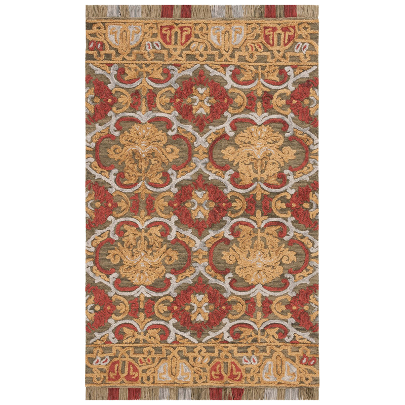 Tapis oriental performance en laine / coton touffeté Blossom en vert / or, Rectangle 8 pi x 10 pi