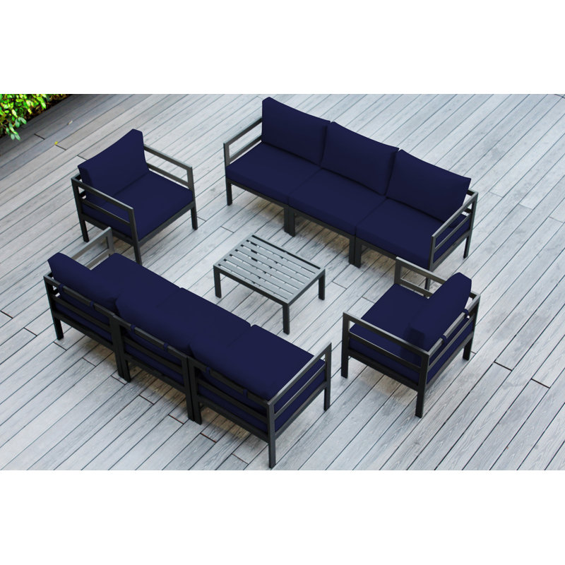 Ensemble de conversation d'extérieur pour 8 personnes avec coussins Jasyra, Sunbrella bleu marine
