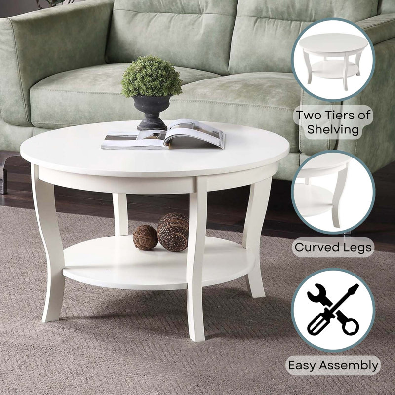 Carbin 30" Coffee Table with Shelf, White