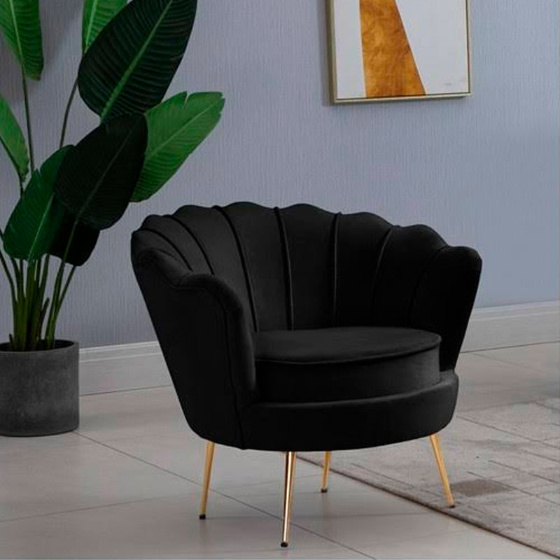 Fauteuil demi-tonneau Yumin, Velours noir