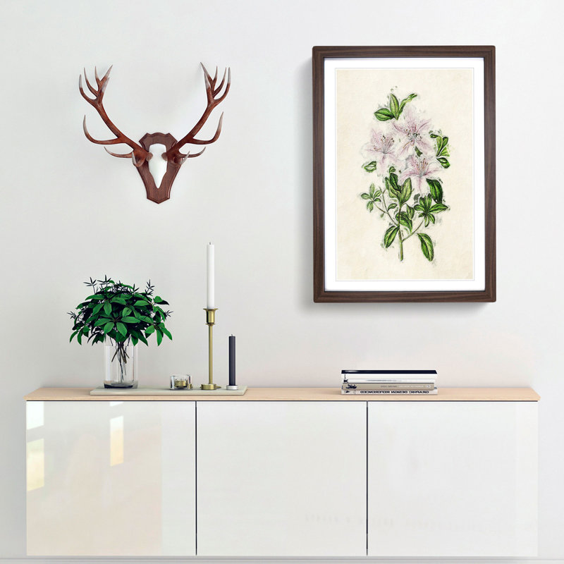 Illustration of Pink Azaleas - Picture Frame Painting Print, 65cm H x 48cm W x 2cm D, Walnut Framed