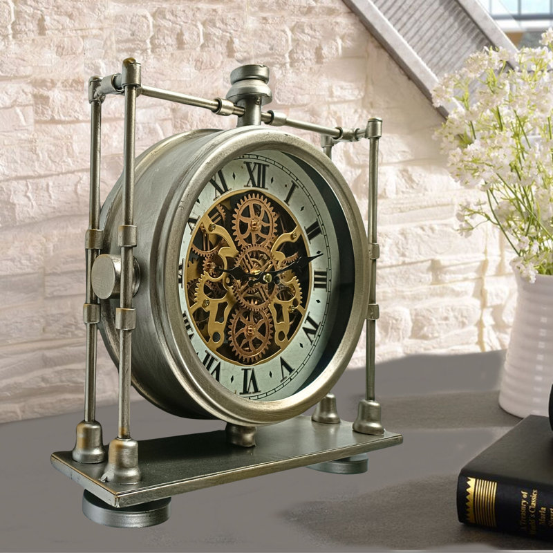 THE GEARS CLOCK Wall Clock with Real Moving Gears LU-LI_ 13 in "TROISVIERGES" SILVER-ANTIQUE