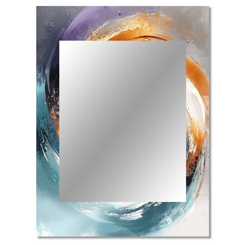 Blue And Gold Fractal Vortex II - Abstract Spirals Decorative Mirror, Gold Wall Mirror, Printed Metal Art, 40" x 30"
