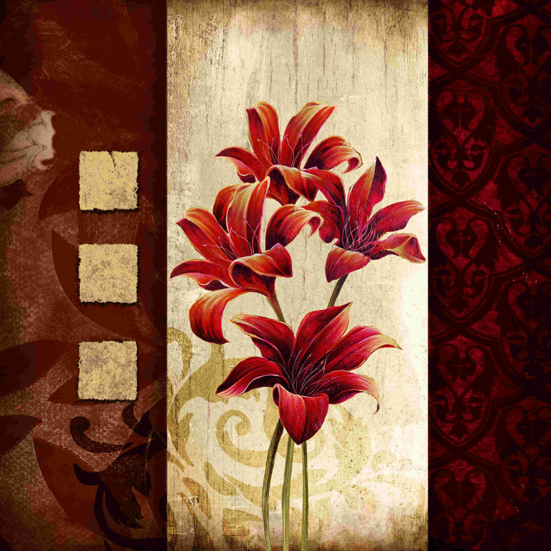 «Red Spice Floral» avec peinture sur toile tendue, H 36 po x l 36 po