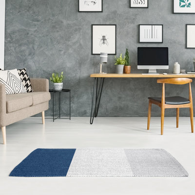 Tapis bleu marine/blanc/gris tissé à plat Houston
