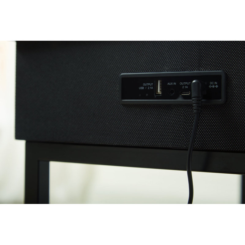 Black Metal and Glass Rectangular Accent Table with USB Charging
