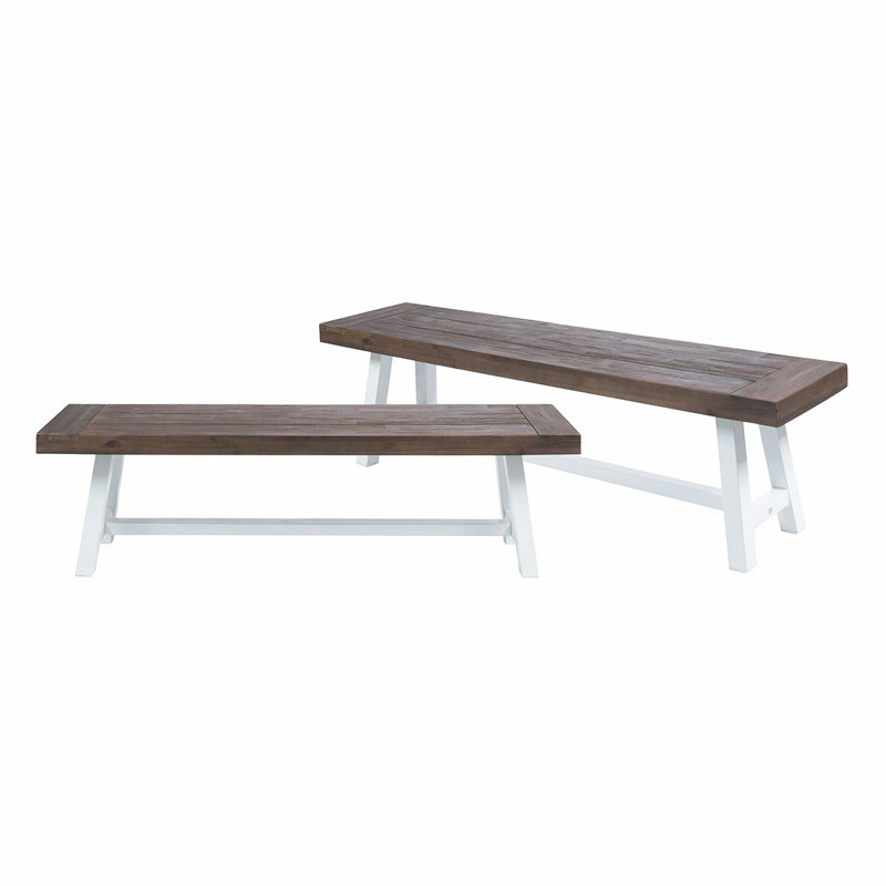 Bancs d'extérieur en bois d'acacia résistant aux intempéries, ensemble de 2, design industriel moderne pour patio et jardin