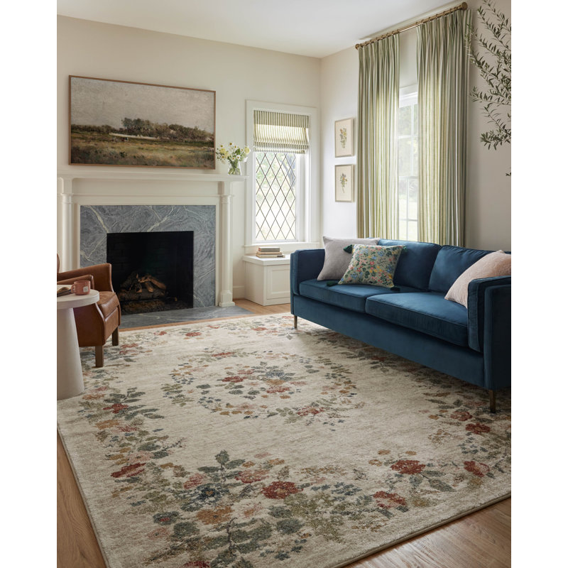 Laurel Cream Floral Synthetic Easy Care Area Rug 3'11" x 5'7"