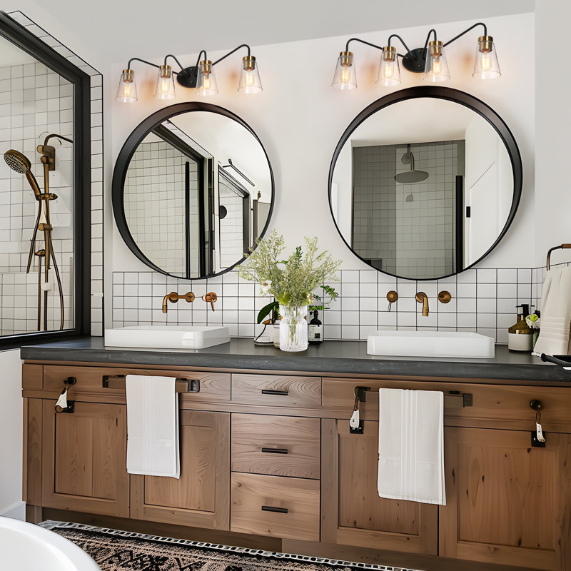 Mylor 4 - Light Dimmable Modern Black/Brass Vanity Light