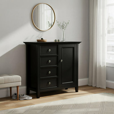 Amherst 37"W Solid Wood Transitional 4-Drawer Storage Cabinet With Adjustable Shelves
