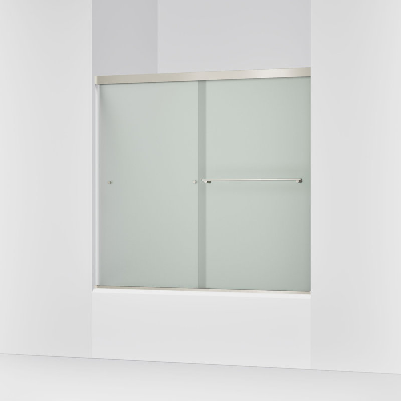 Porte de baignoire coulissante double 59,63 po x 55,5 po Revel avec technologie CleanCoat, Givré, Nickel brossé anodisé