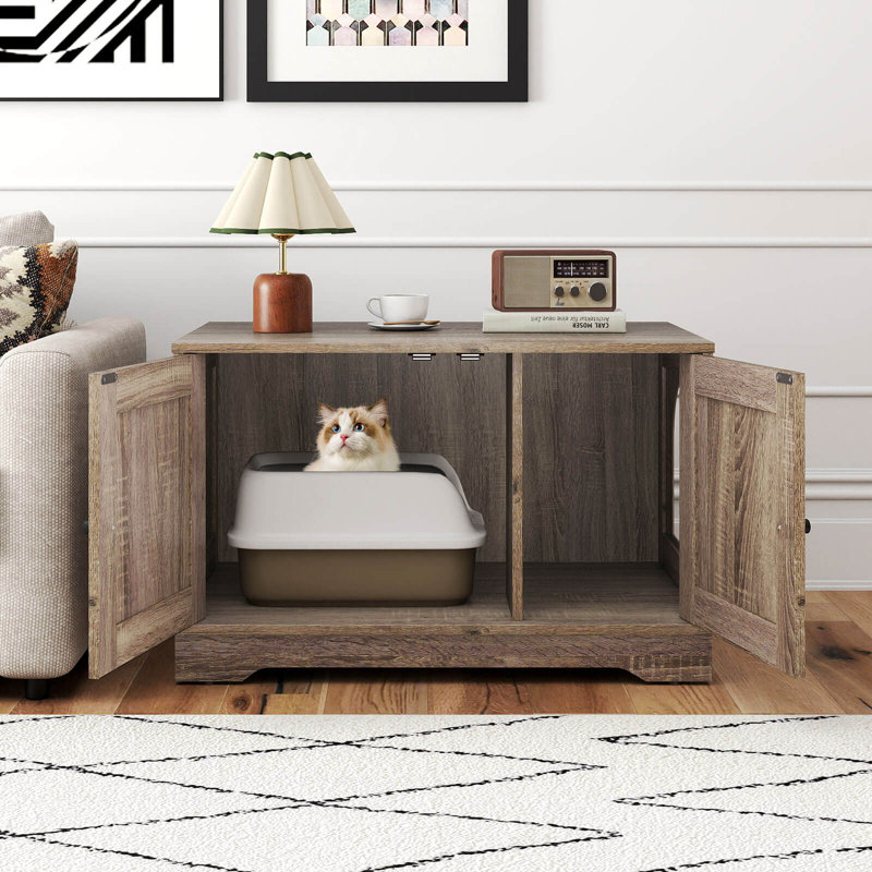 Meuble de rangement pour litière pour chat avec portes doubles, Gris