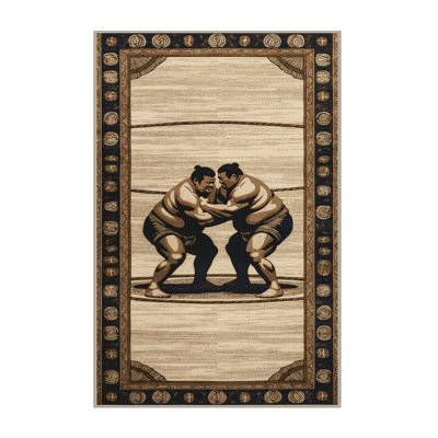 Washable Sumo Wrestling Sports Area Rug