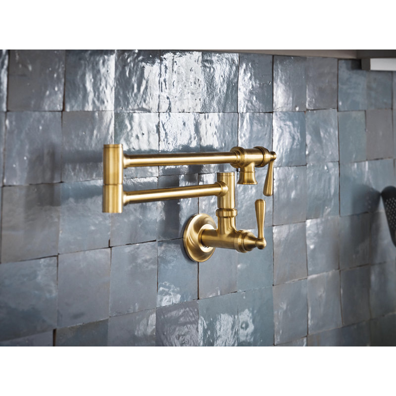 Moen Traditional Wall Mount Swing Arm Folding Pot Filler Kitchen Faucet, Brushed Gold