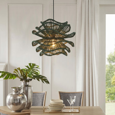 Luminaire suspendu en rotin vert tissé, plafonnier suspendu Boho moderne pour la salle à manger, îlot de cuisine, chambre à coucher