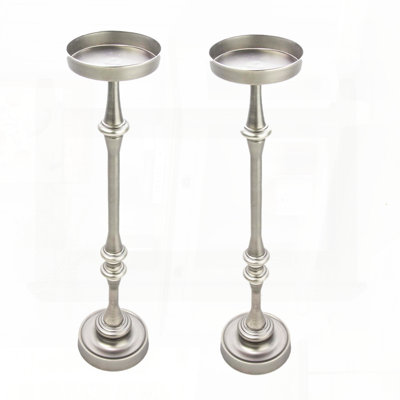 Set of 2 Round Iron Martini Side Tables – Brushed Silver, 26"H