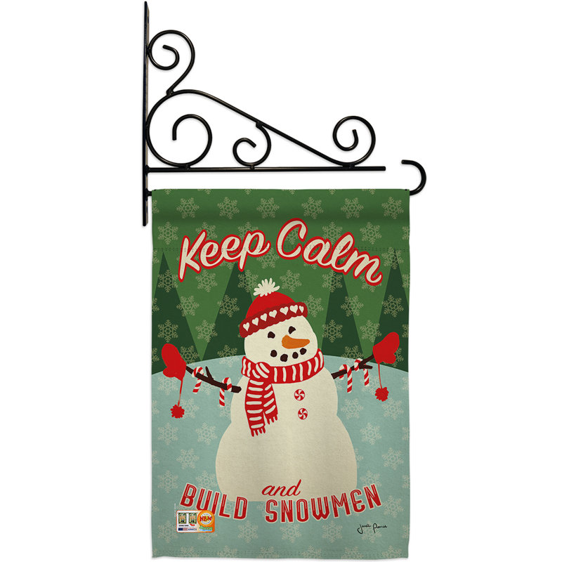 « Keep Calm build » Snowmen 2 faces polyester 19 x 13 po. Ensemble de drapeaux