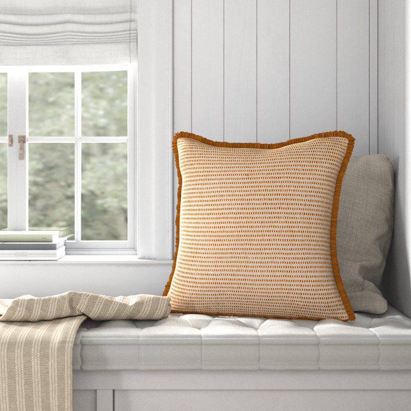 Kava Fringed Cotton Throw Pillow, Rust, 20" x 20", Polyester/Polyfill