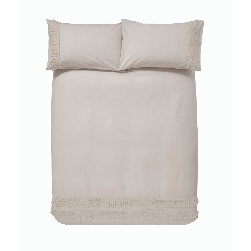 Izmir Cotton Tassel Duvet Cover Set with Pillowcases, Double Duvet Cover + 2 Standard Pillowcases, White