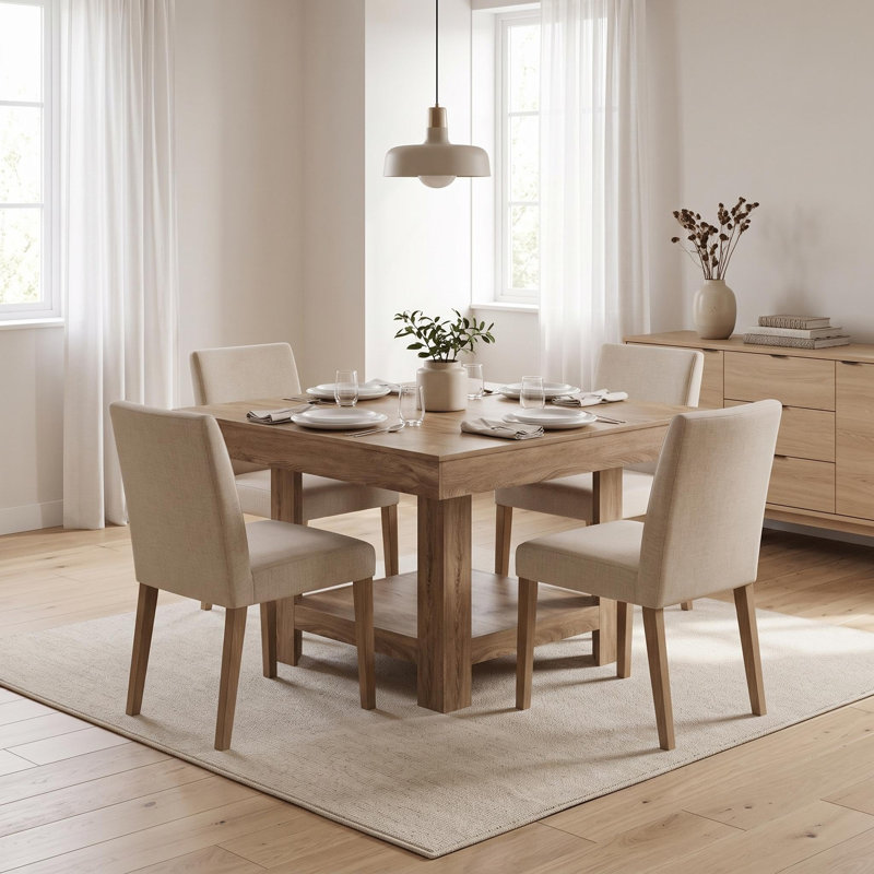 Table de salle à manger carrée moderne peu encombrante pouvant accueillir 4 personnes, structure triangulaire anti-vacillement et support de rangement à 2 niveaux, panneau de fibres à densité moyenne robuste et imperméable, table de salle à manger compacte idéale pour les petits appartements de cuisine