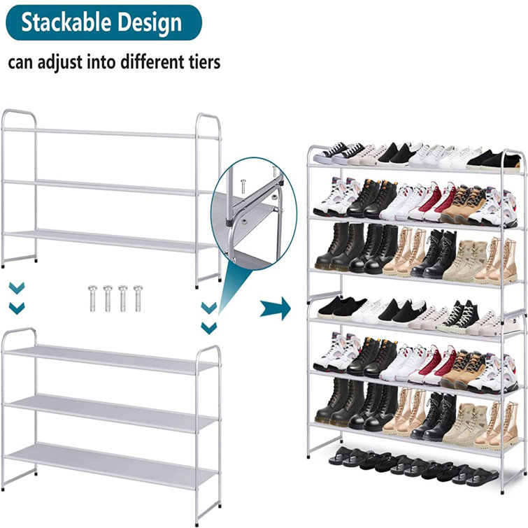 AOODA 3-Tier Long Shoe Rack for Closet Stackable Wide Shoe Shelf Organizer  and S