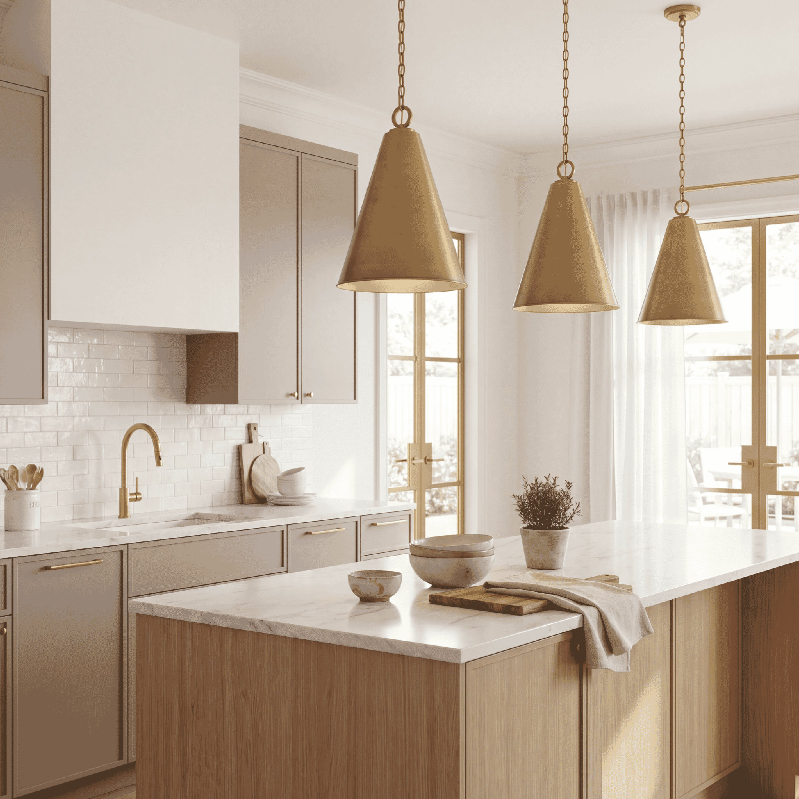 Grenadine Single Light Metal Dimmable Pendant, Natural Brass