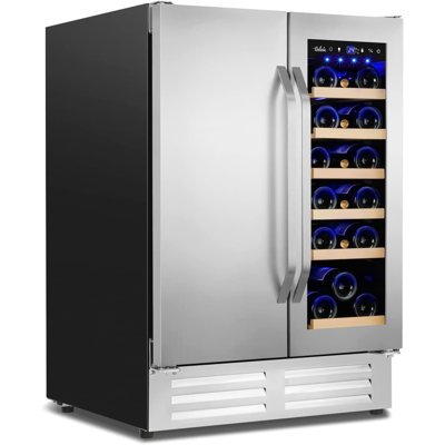 Réfrigérateur à vin et à boissons Velieta, refroidisseur à vin à deux zones de 24 pouces, réfrigérateur à bière et à vin encastré / autoportant avec un puissant compresseur, capacité de 20 bouteilles et 88 canettes