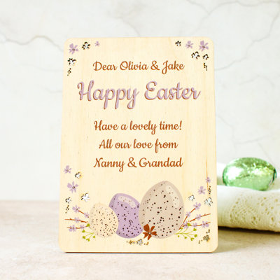 Lacy Personalised Easter Card, Wooden Keepsake