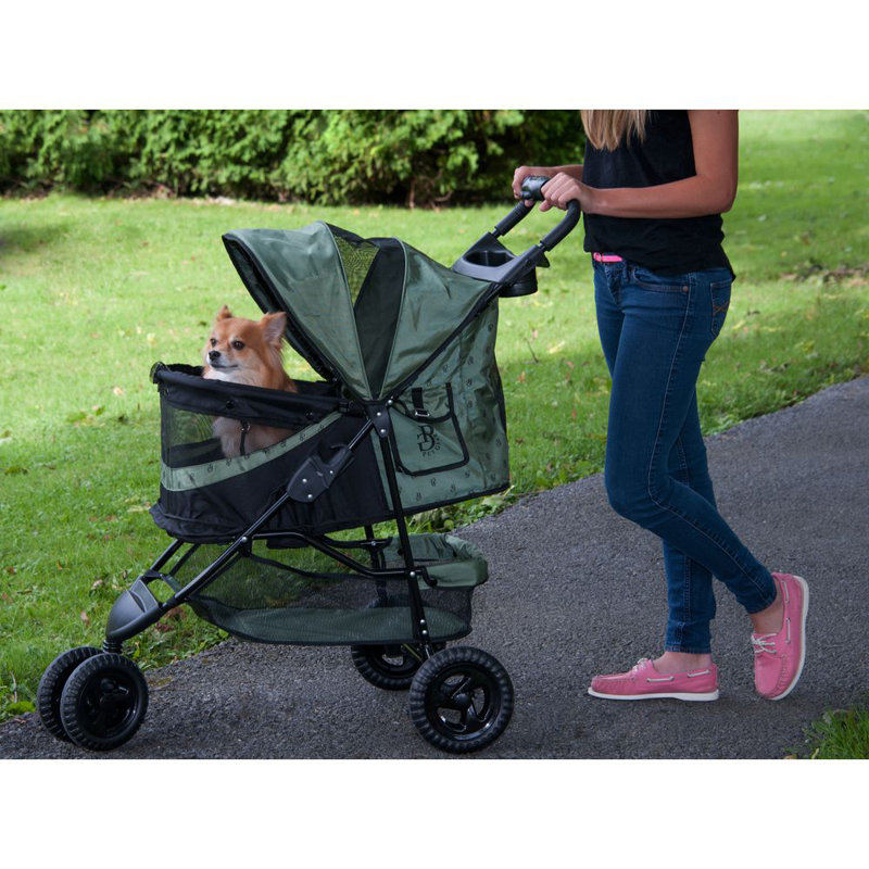 Sage and Black No-Zip Pet Stroller with Panoramic View