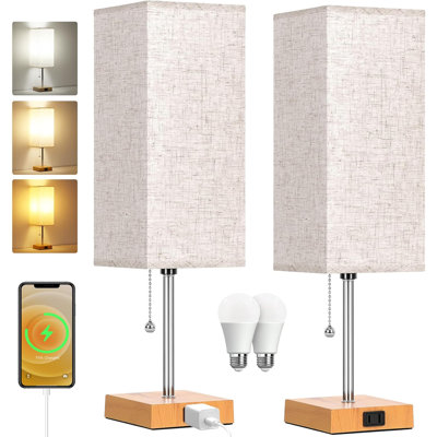 Ensemble de 2 lampes de table pour la chambre à coucher, à intensité variable 3 couleurs 18 po, avec chaînette et prises de courant, 2 ampoules incluses