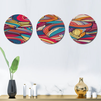 Motif de vagues colorées dessinées à la main - Ensemble de décoration murale en métal rétro