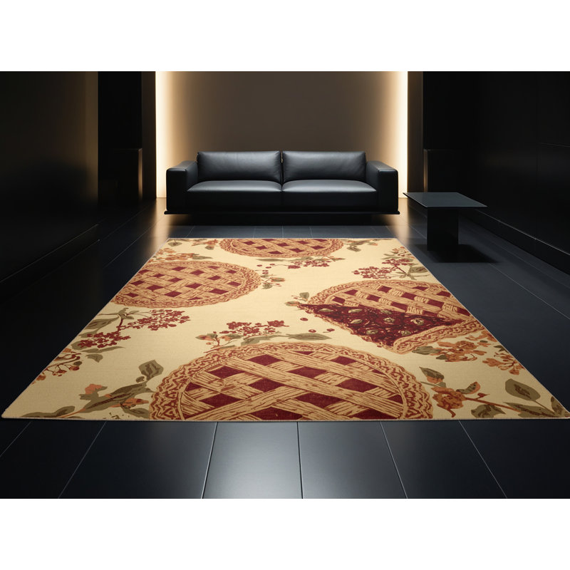 Tapis moelleux moelleux et moelleux à motif de cerises et de cerises en brun - beige, 7 x 10