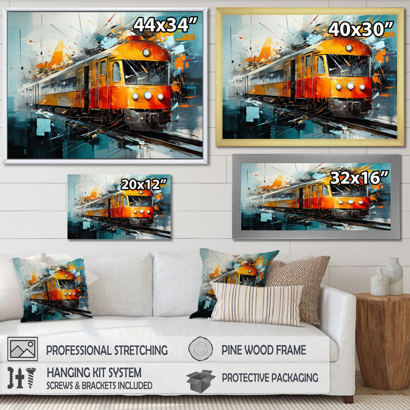 " Train Fragmented Rhythm ", Black Floater Framed, 34" H x 44" W x 1.5" D