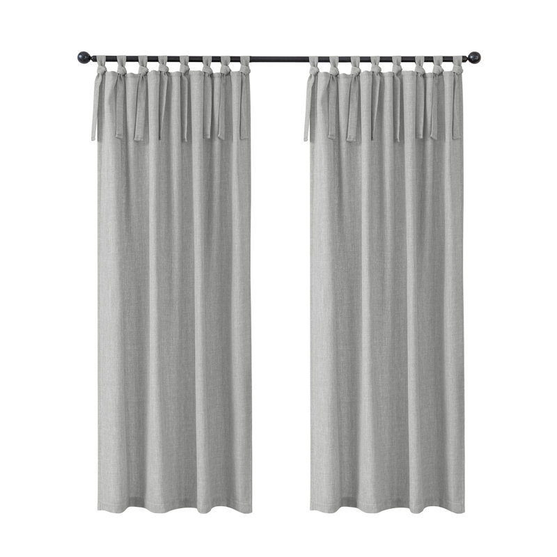Linen Texture Tie Top Light Filtering Curtain Pair(2 Panels), 52' W x 108" L, Light Gray