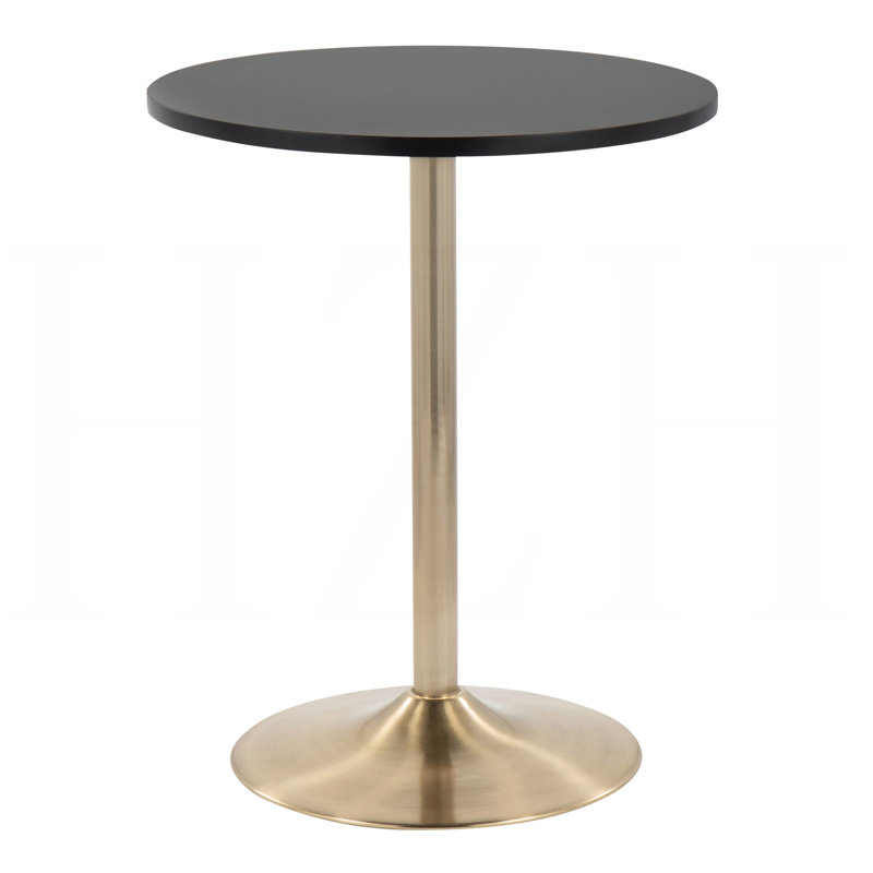 Table de salle à manger ou de bar réglable Contemporary Glam en métal doré et bois noir, Black