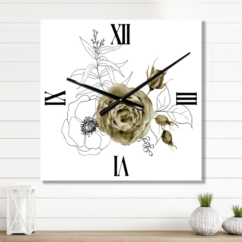 Horloge murale Anemone Bouquet Flower avec branches d'eucalyptus I, Moyen