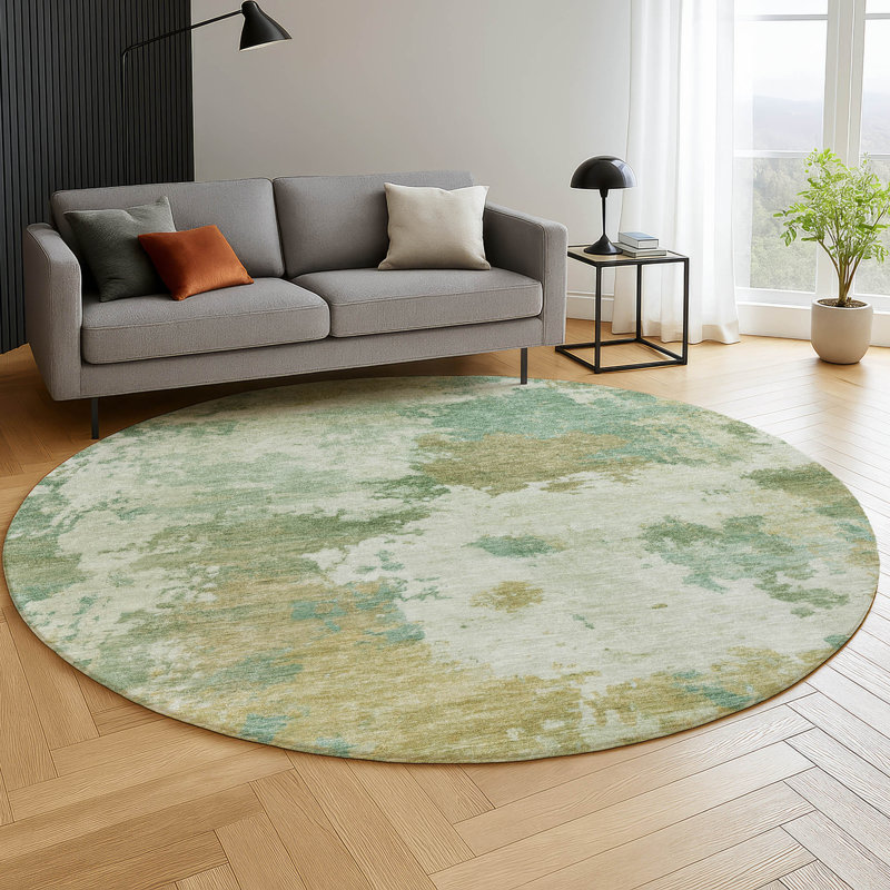 Premium Machine Washable Mayfield AMF2144 abstract Rug, Aloe, 8' Round
